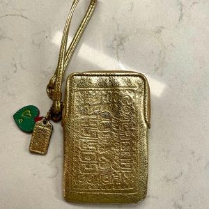Coach Poppy Gold Metallic Wristlet